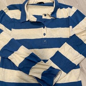 J. Crew Striped Blue and Cream Womens Polo Shirt, Size Small